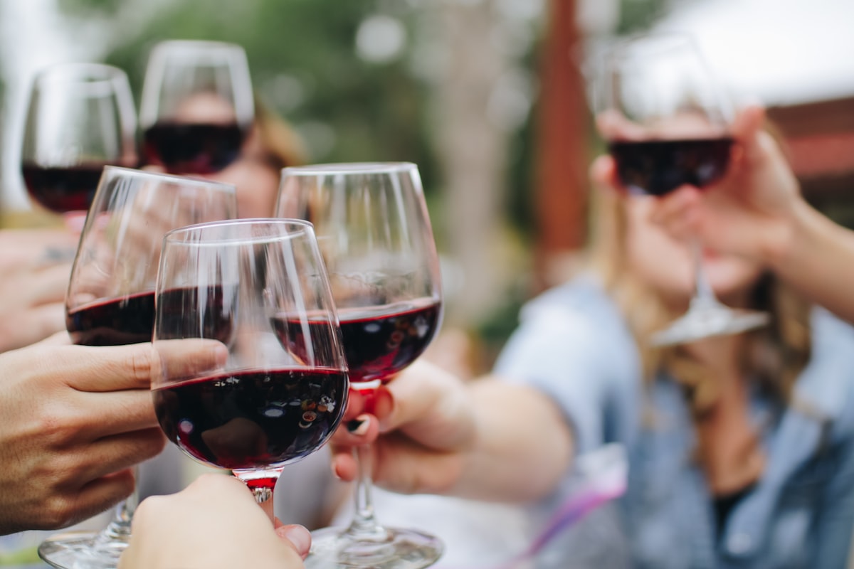 Brindis con copas de vino entre amigos